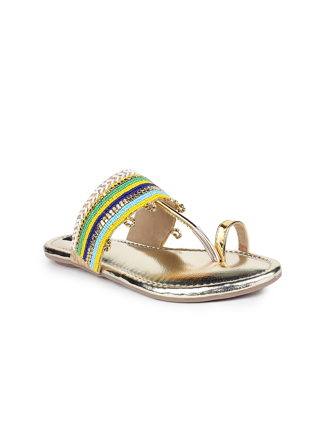 gold t strap flats