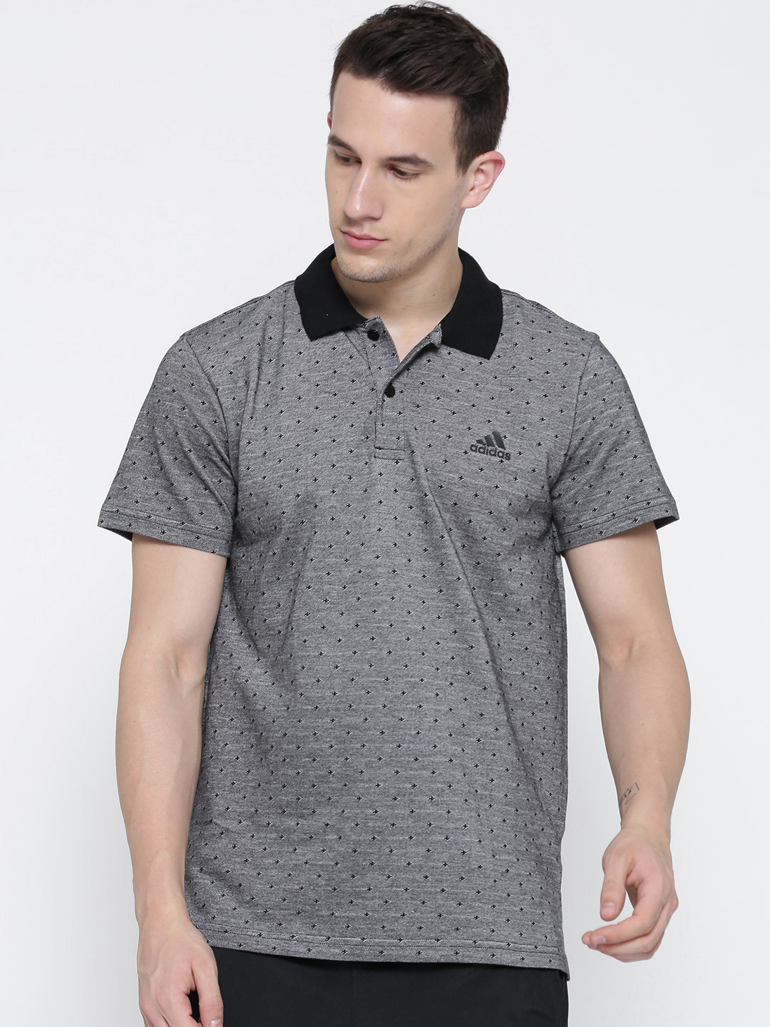Buy ADIDAS Men Grey TP AOP SM Self Design Polo Collar T Shirt - Tshirts for Men 1808718 | Myntra