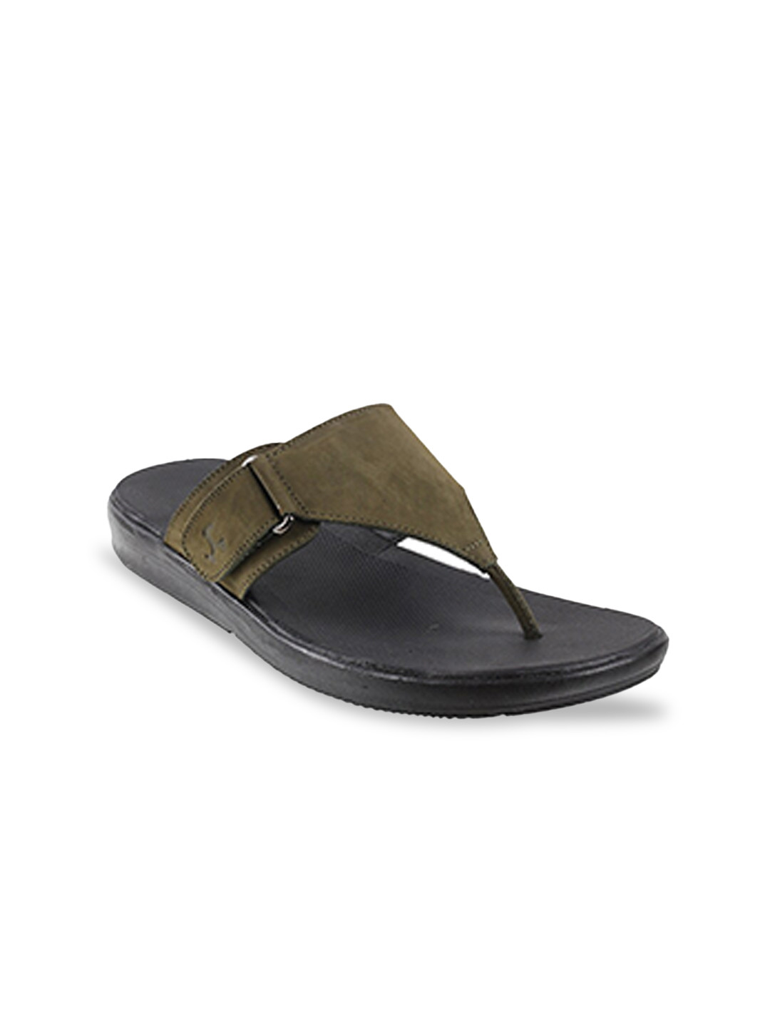 Buy Mochi Men Olive Green & Black Leather Comfort Sandals Sandals for