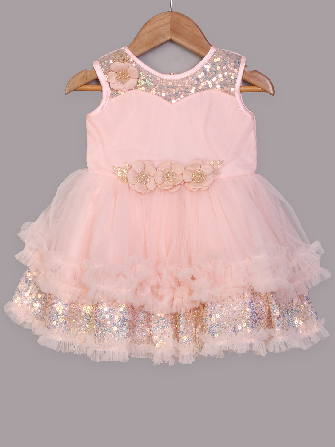 Buy Enfance Peach Coloured Embellished Net Dress Dresses for Girls