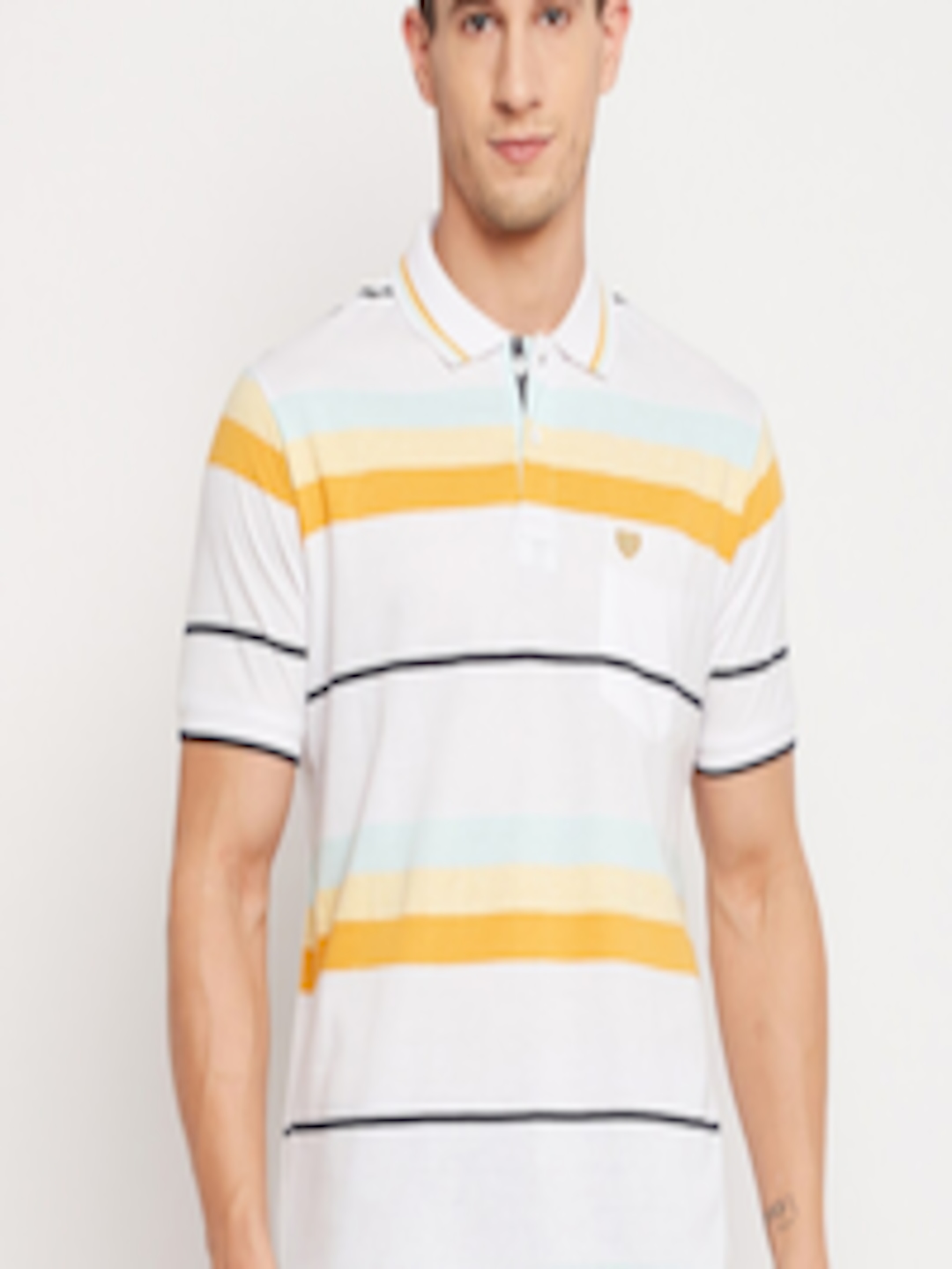 Buy Duke Men White & Yellow Striped Polo Collar T Shirt - Tshirts for ...