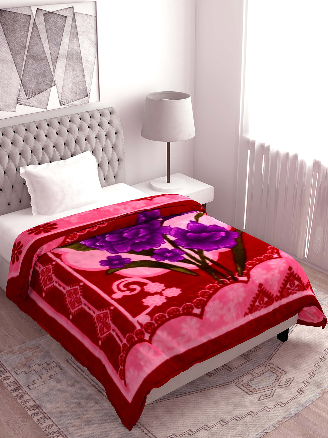 Buy Spangle Pink & Purple Floral Microfiber Heavy Winter 450 GSM Single
