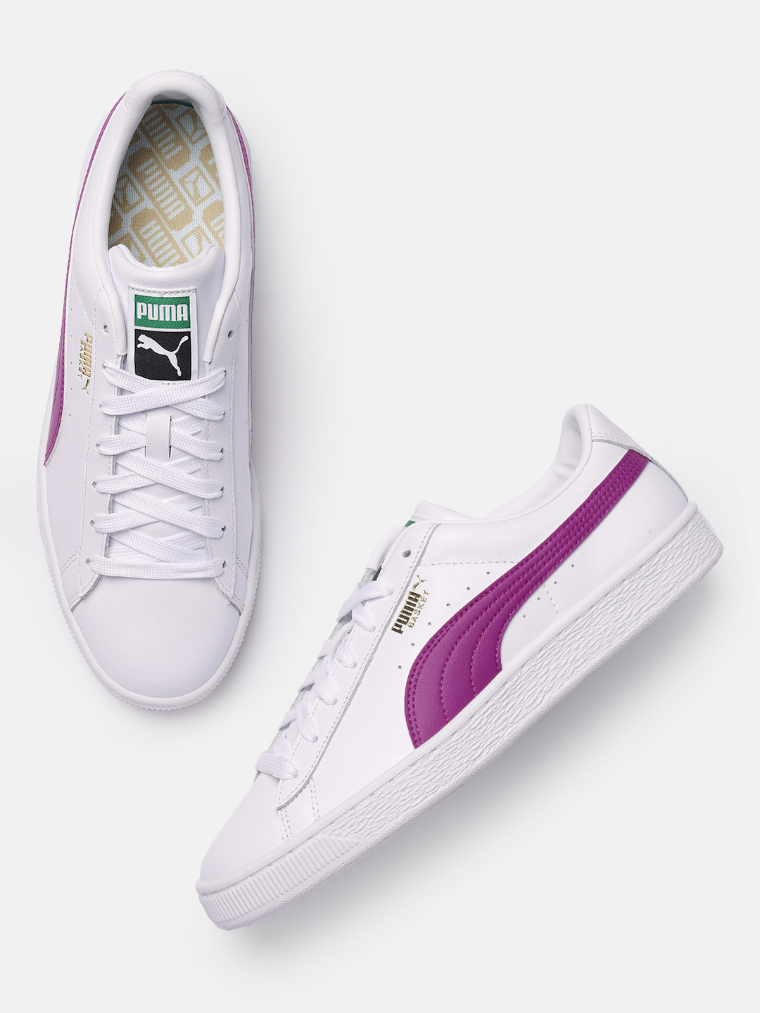 Buy Puma Men White & Purple Basket Classic XXI Leather Sneakers