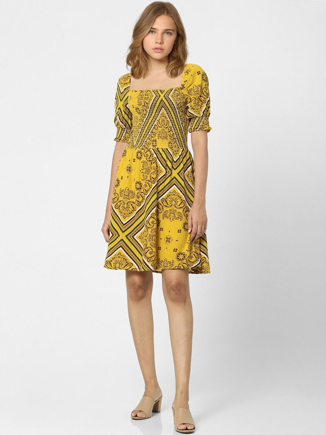 Buy ONLY Yellow & Black Ethnic Motifs Dress Dresses for Women