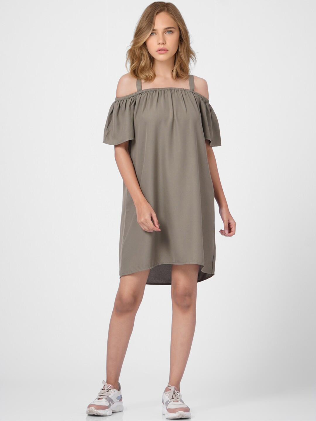 Greige Off-the-shoulder A-line Dress main image 1