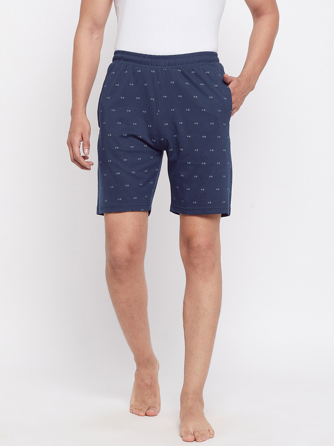 Buy Okane Men Navy Blue & White Cotton Lounge Shorts Lounge Shorts