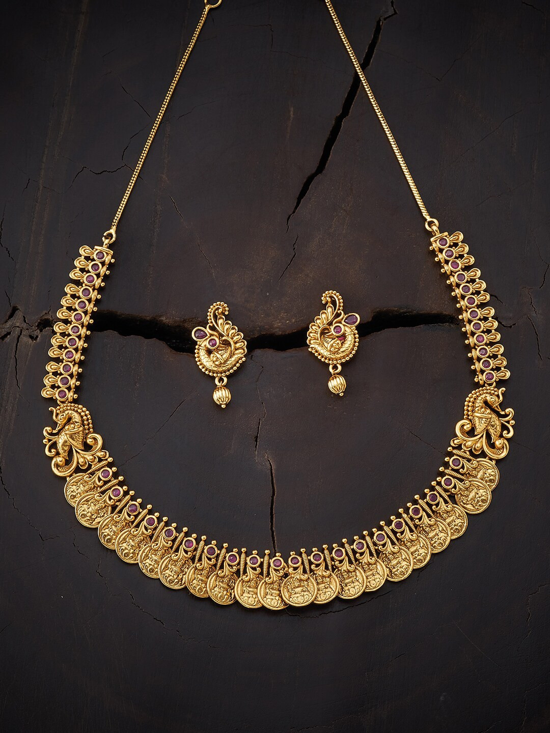 Buy Kushal's Fashion Jewellery Red Gold Plated Faux Ruby Antique