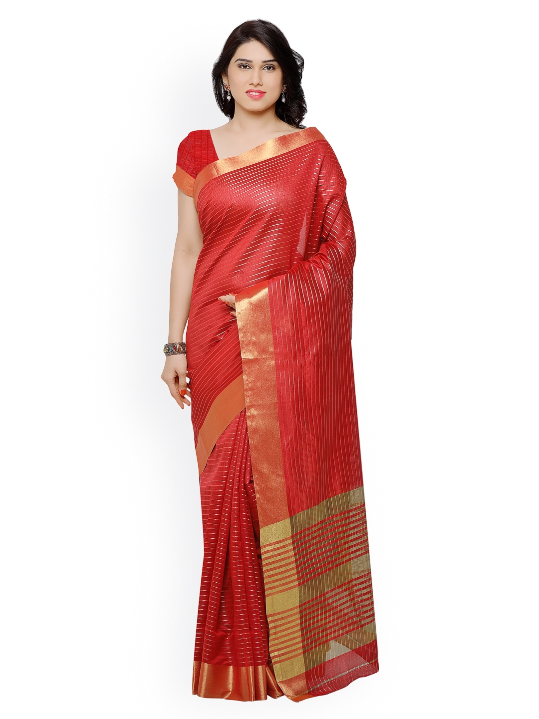 red and white striped saree online