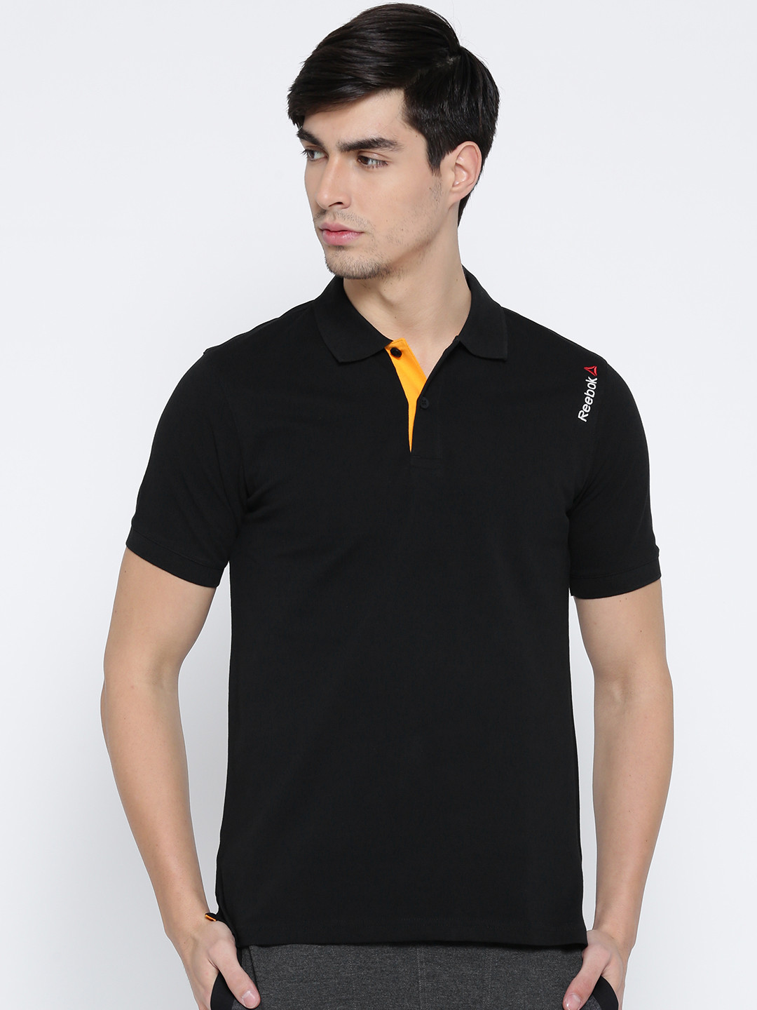 Buy Reebok Men Black Core Cotton Solid Polo Collar T Shirt Tshirts