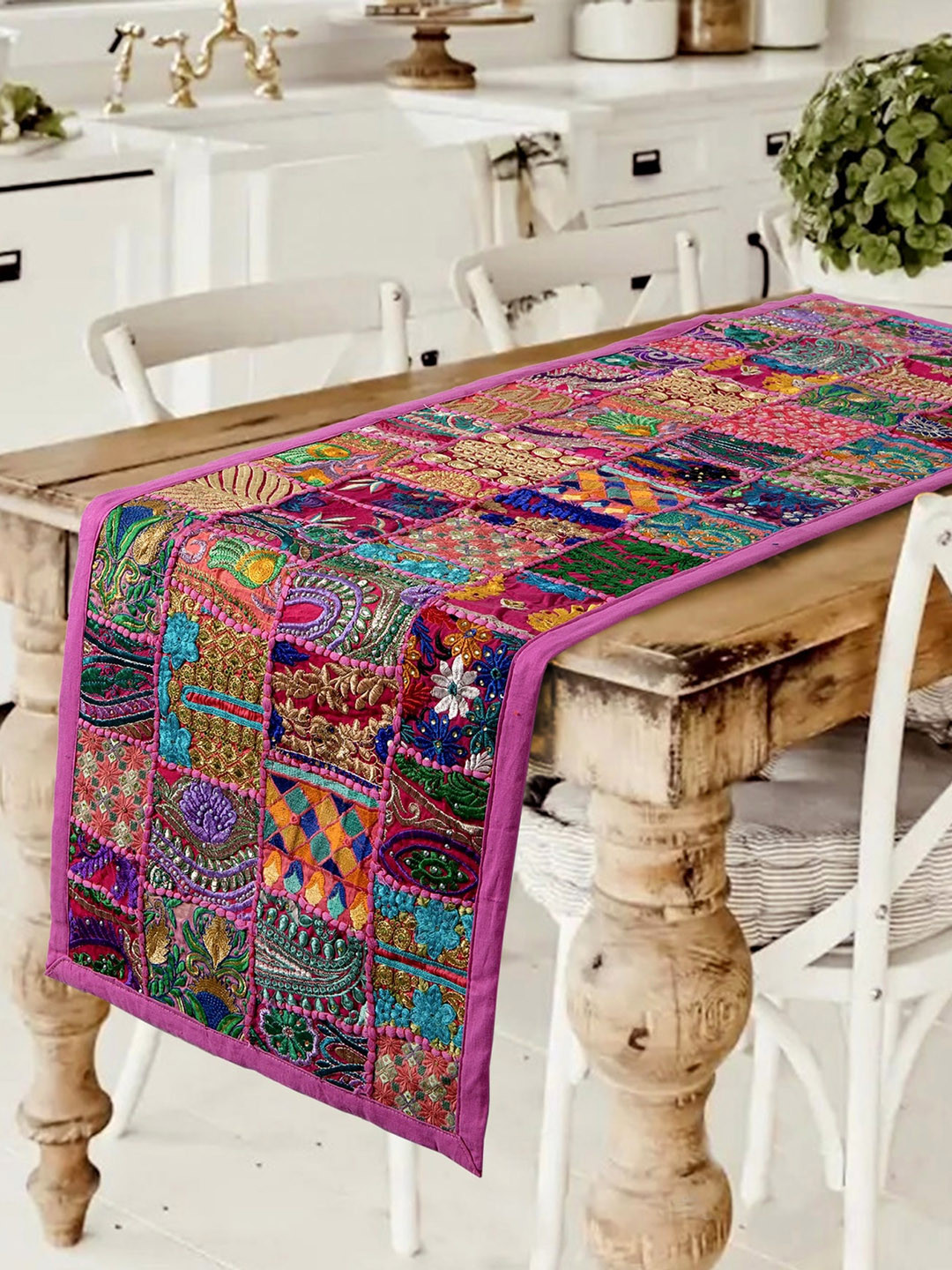 Buy HANDICRAFT PALACE Pink Khambadiya Patchwork Table Runner Runners