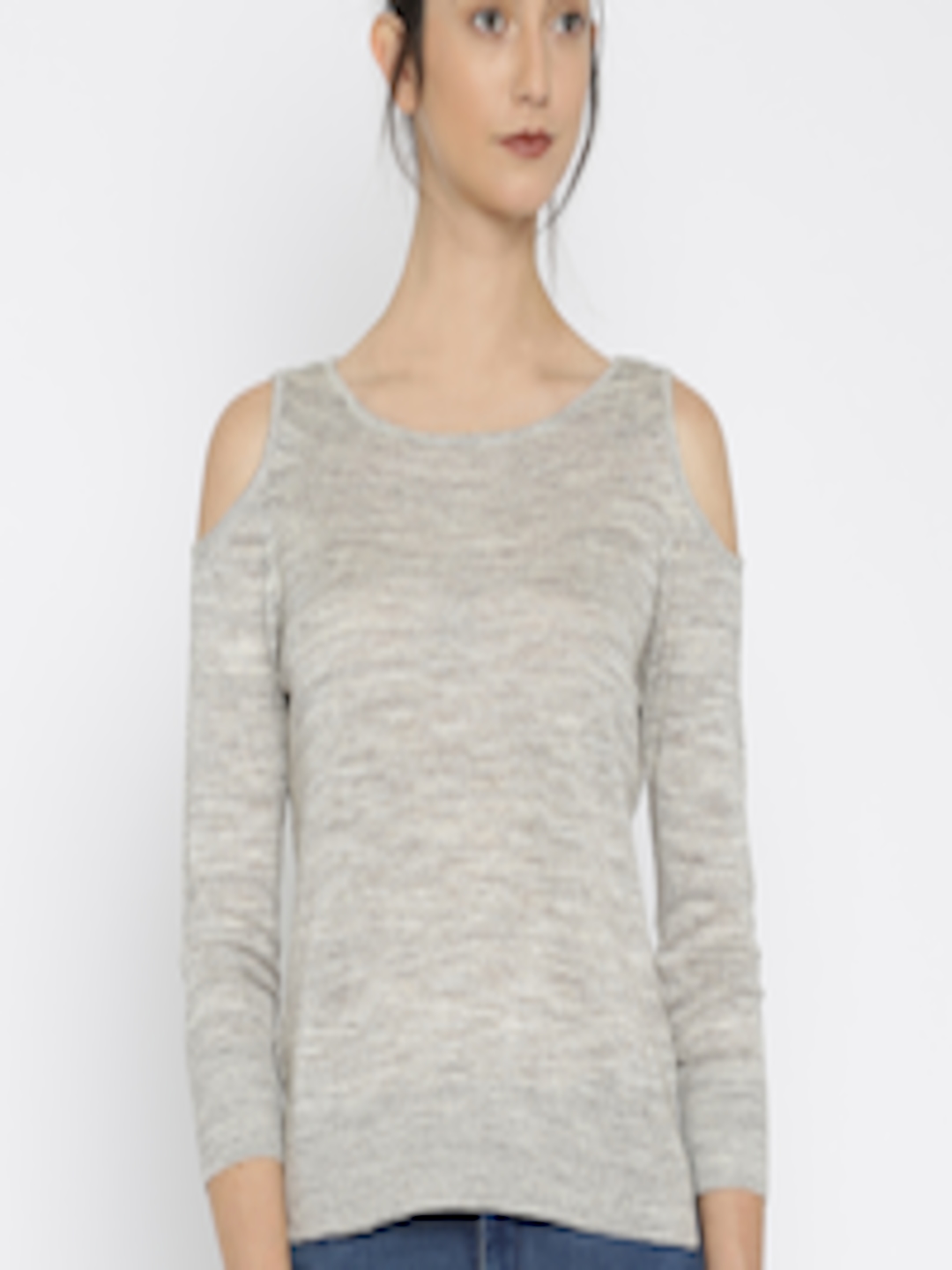 Buy ONLY Grey Cold Shoulder Sweater - Sweaters for Women 1810863 | Myntra