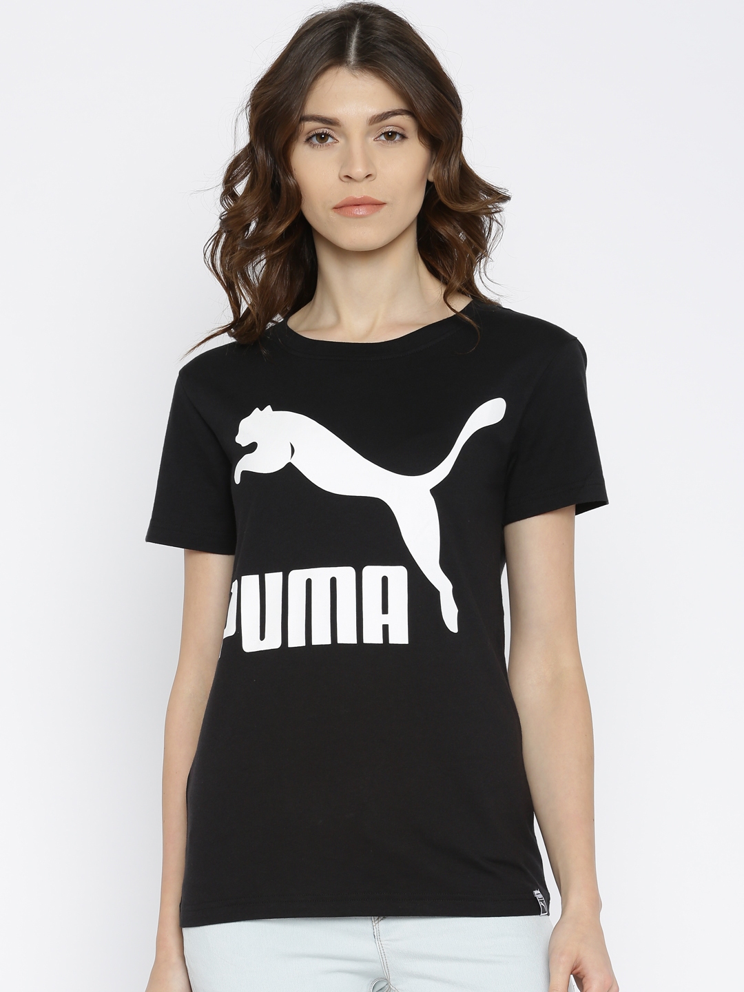 Buy PUMA Women Black Printed Archive Logo Relaxed Fit T Shirt - Tshirts ...