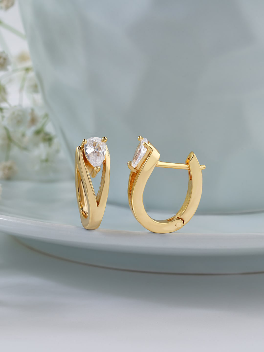 Buy MINUTIAE Gold Toned Geometric Half Hoop Earrings - Earrings for ...