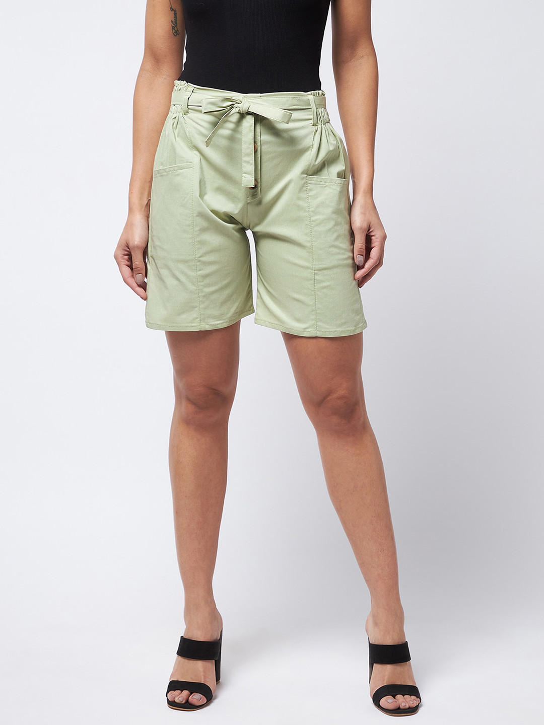 Buy Purple Feather Women Khaki Solid Stretchable Cotton Shorts Shorts