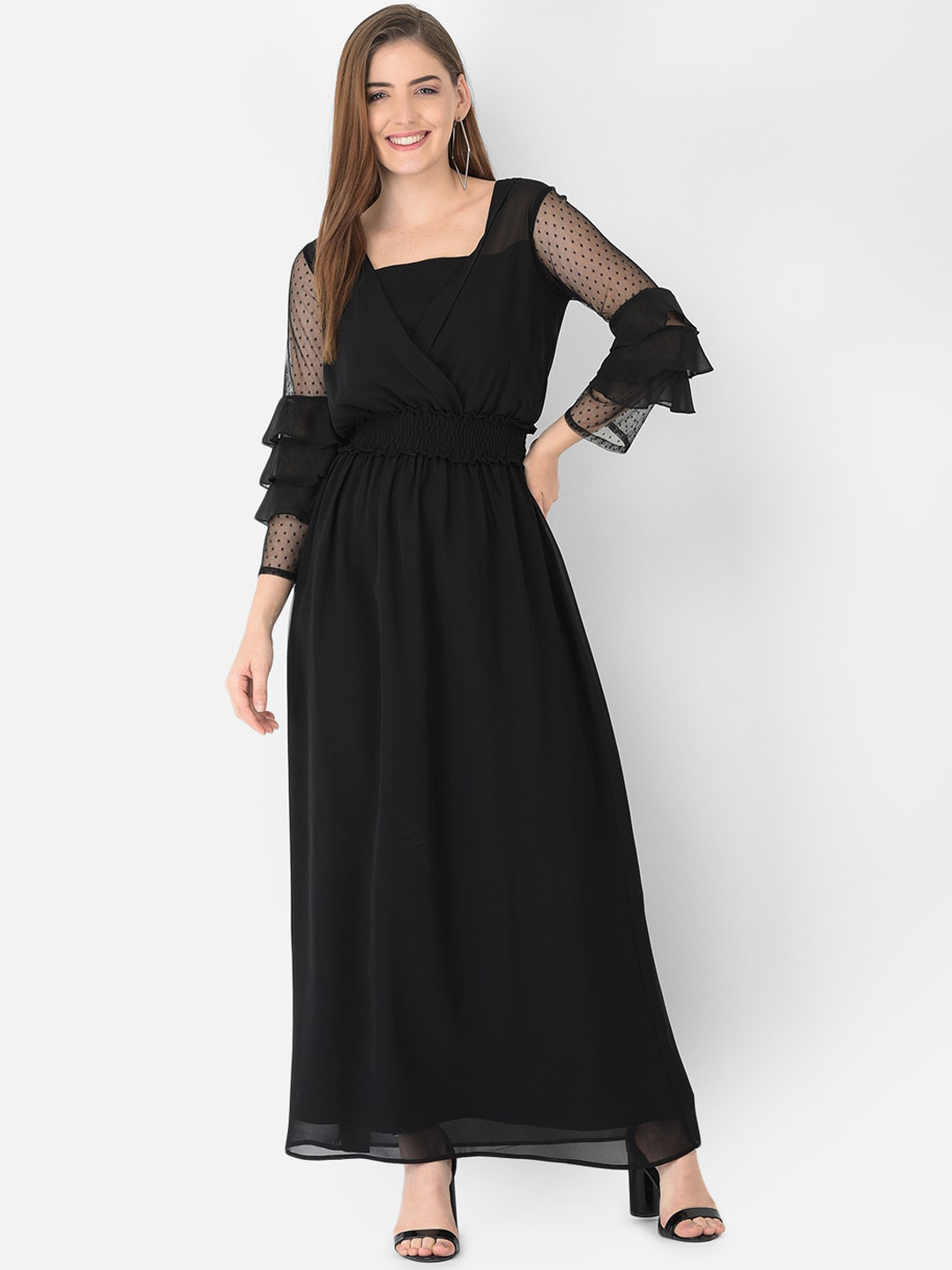 Black Dobby Weave Georgette Ethnic Maxi Dress