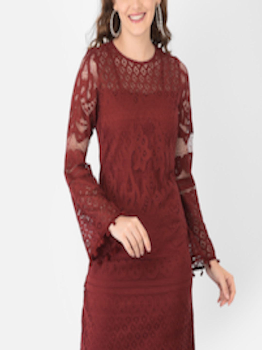 Buy Eavan Maroon Self Design Lace Sheath Dress - Dresses for Women ...