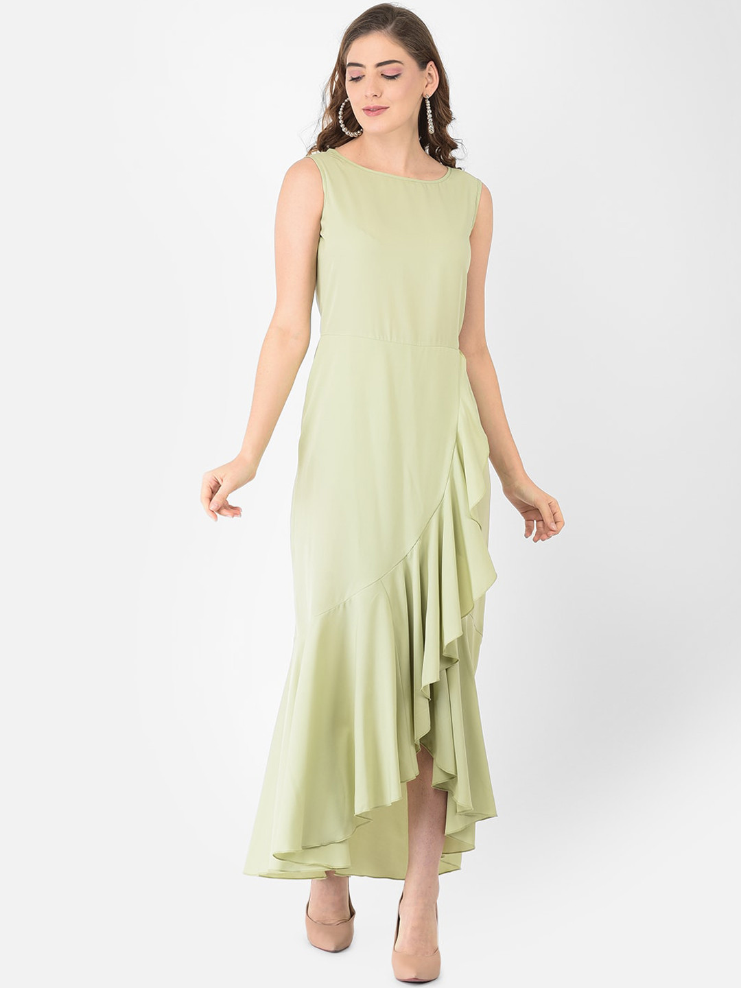 Tropical Green Crepe Maxi Dress
