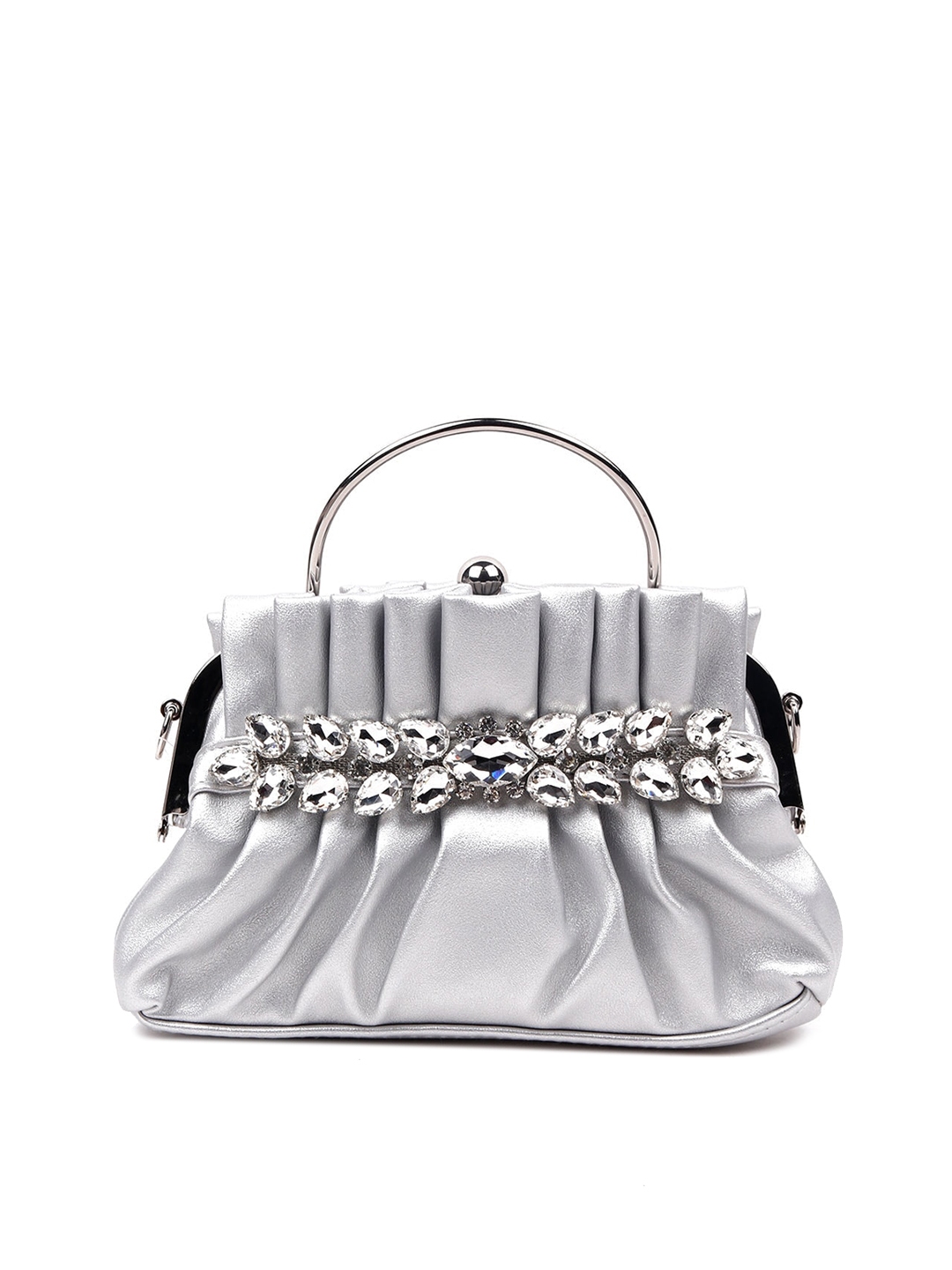 Buy ODETTE Silver Toned Embellished Structured Handheld Bag - Handbags ...