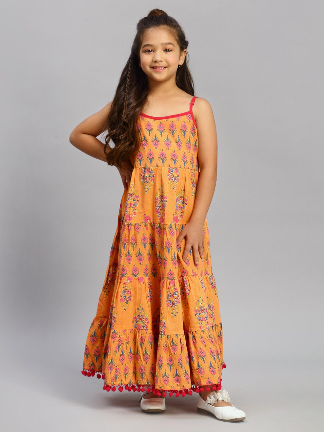Buy NISHAB Orange & Pink Floral Ethnic Maxi Dress Dresses for Girls