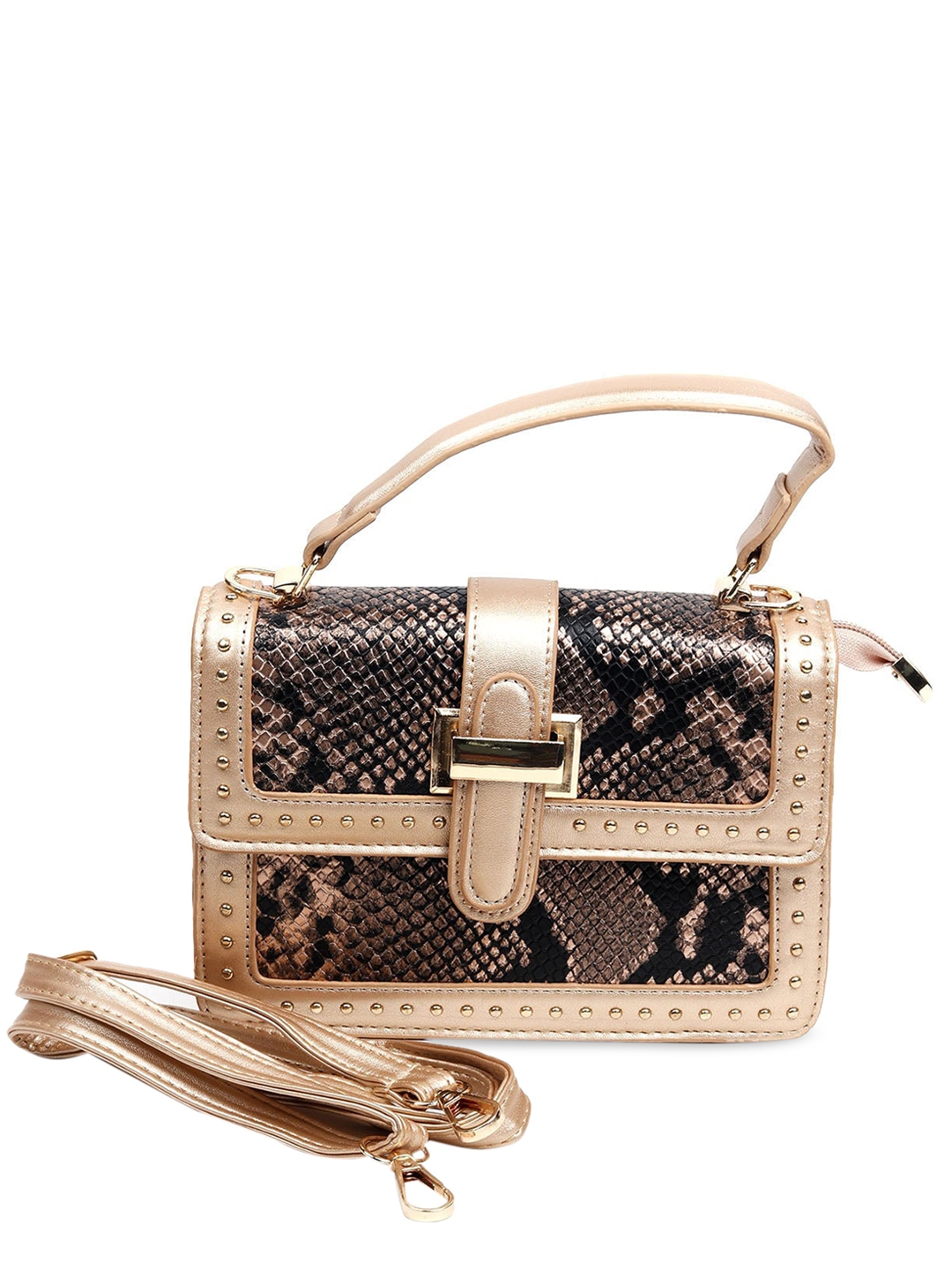 Buy ODETTE Gold Toned Textured Structured Sling Bag - Handbags for ...