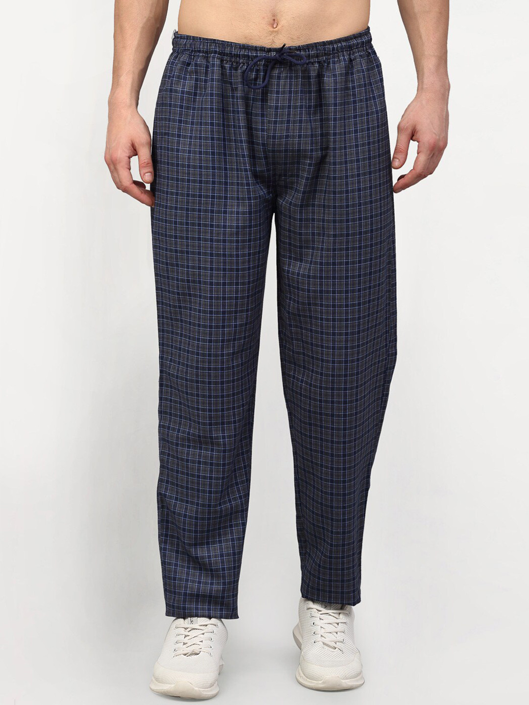 Buy JAINISH Men Navy Blue Checked Cotton Track Pants Track Pants for