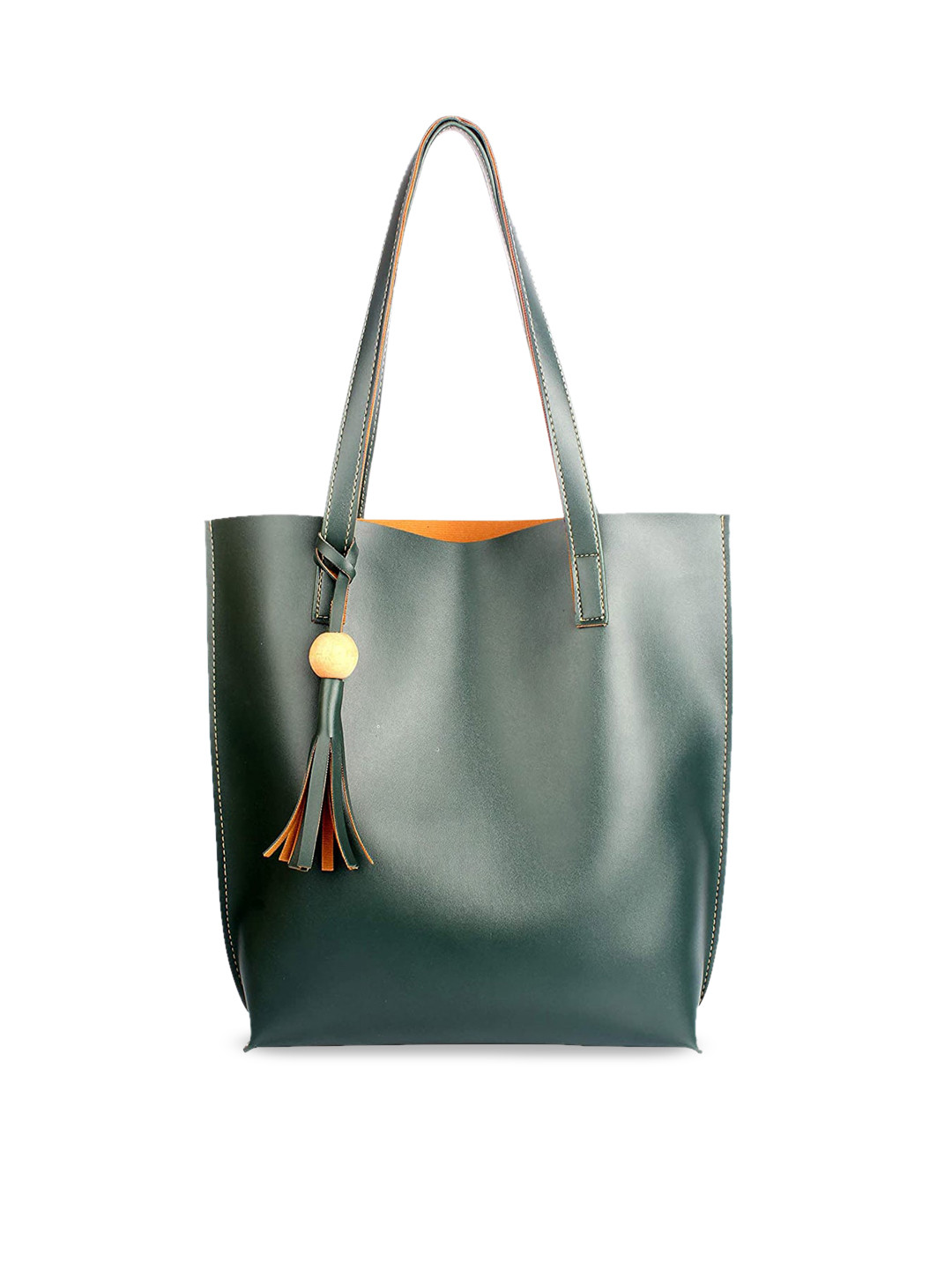 Buy Style SHOES Green PU Shopper Tote Bag With Tasselled Handbags for