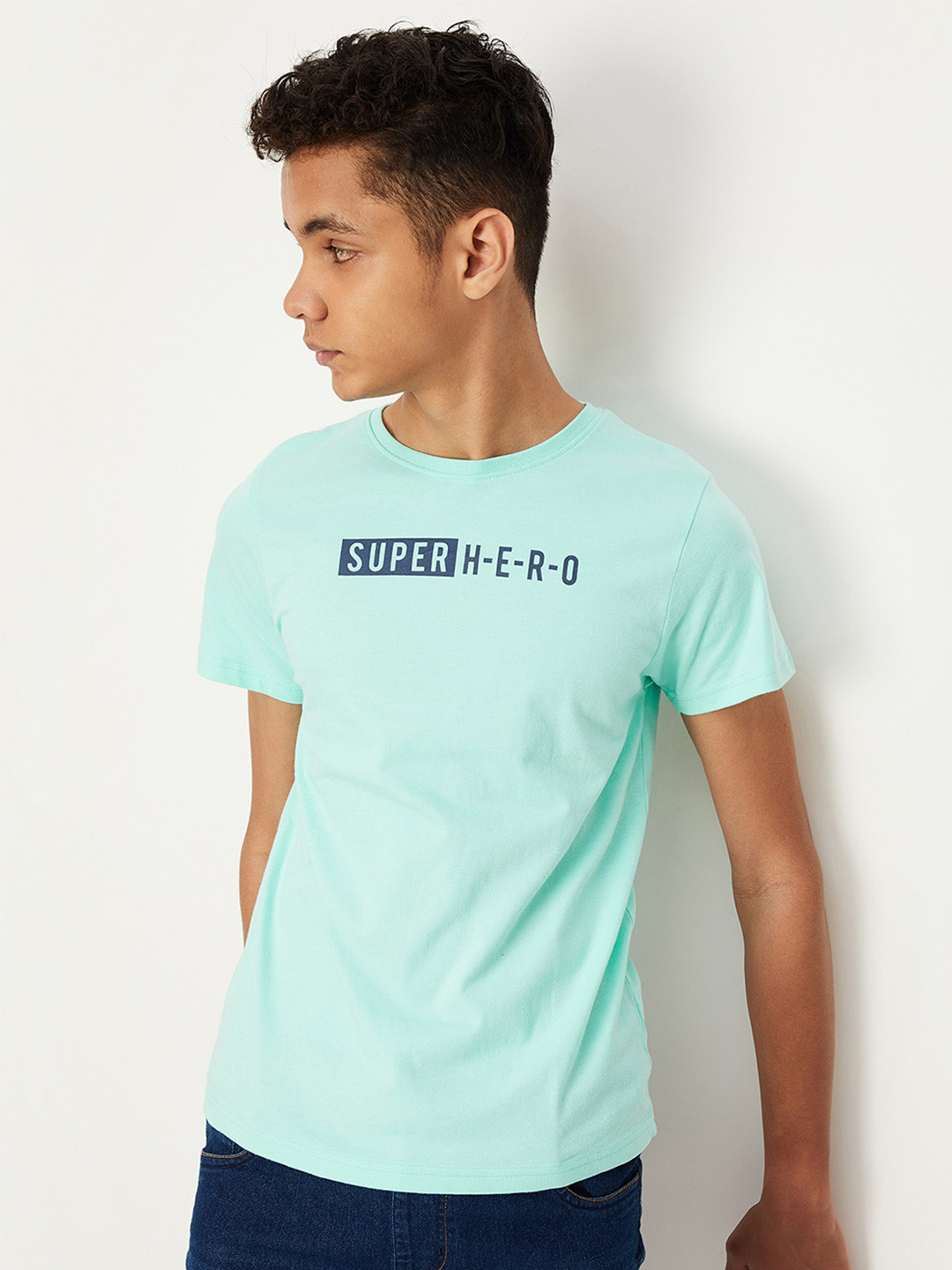 Boys Aqua Blue Cotton T-shirt