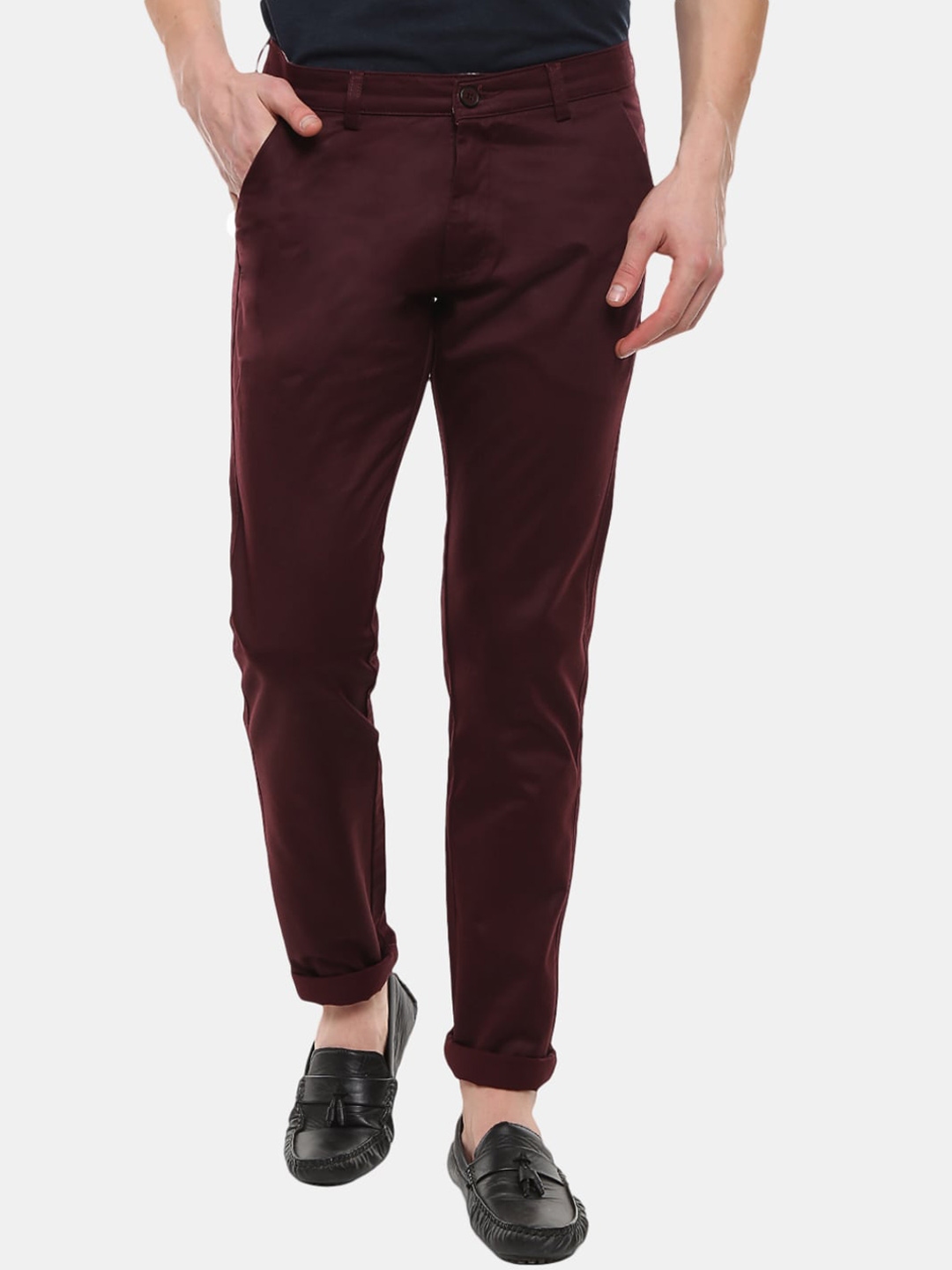 Buy V Mart Men Maroon Slim Fit Chinos Trousers - Trousers for Men ...