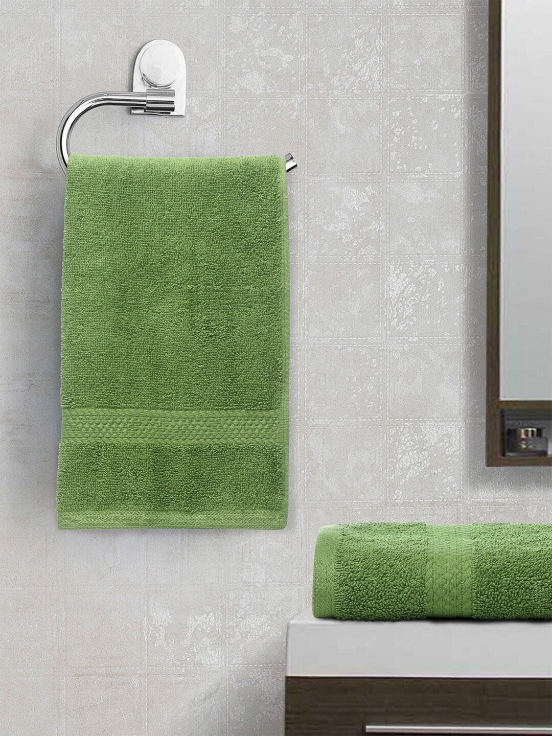 Buy SPACES Set Of 2 Green Solid Pure Cotton Hand Towels Hand Towels