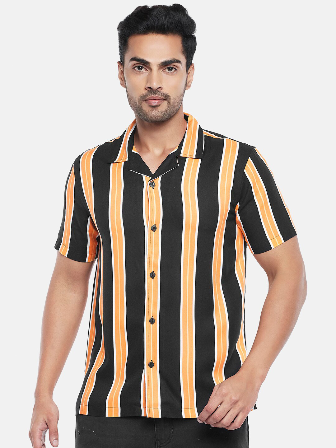Buy People Men Orange Striped Casual Shirt Shirts for Men 18129564