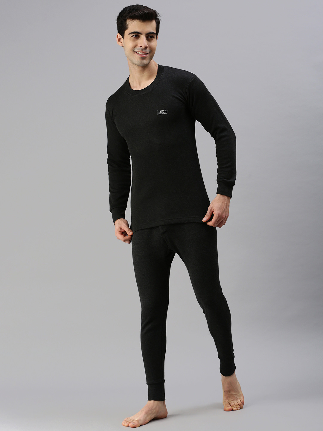 Buy Lux Cottswool Black Thermal Clothing Set Thermal Set for Men