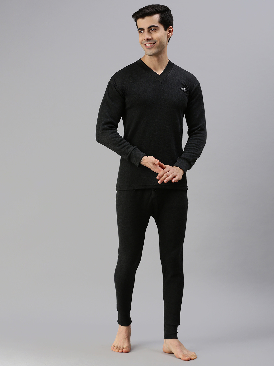 Buy Lux Cottswool Black Thermal Clothing Set Thermal Set for Men