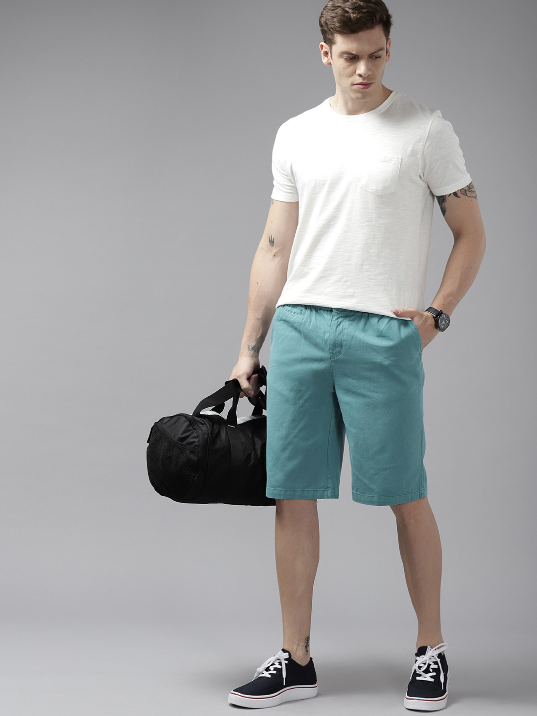 Buy Roadster Men Turquoise Blue Pure Cotton Denim Shorts Shorts for