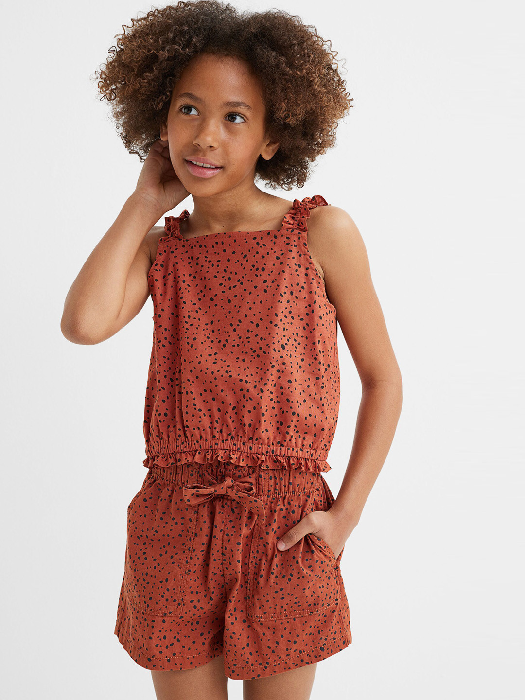 Buy H&M Girls Orange Printed Cotton High Waisted Shorts Shorts for