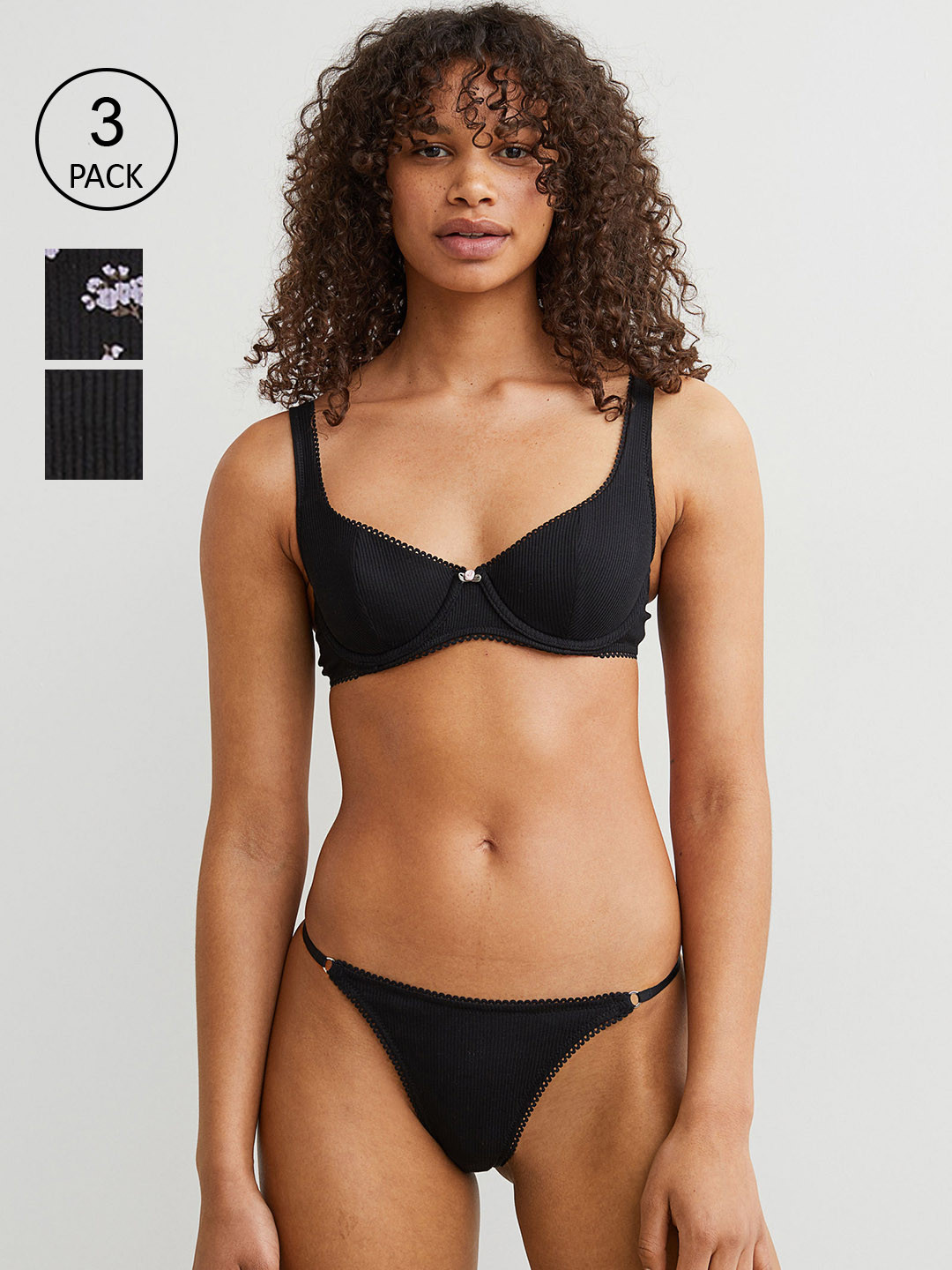 Buy H&M Women Black 3 Pack Cotton Jersey Thong Briefs 1080915002