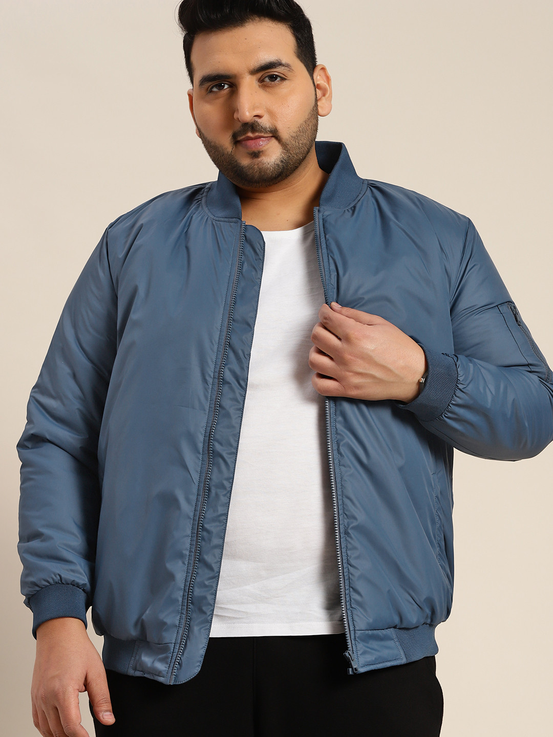 Buy Sztori Men Plus Size Blue Solid Bomber Jacket Jackets for Men