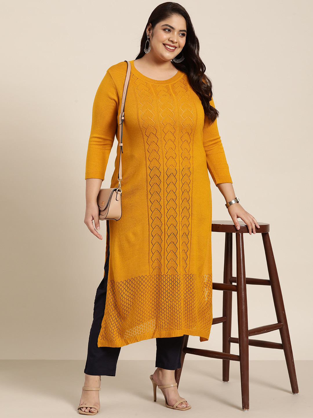 Plus Size Mustard Yellow Kurta main image 1