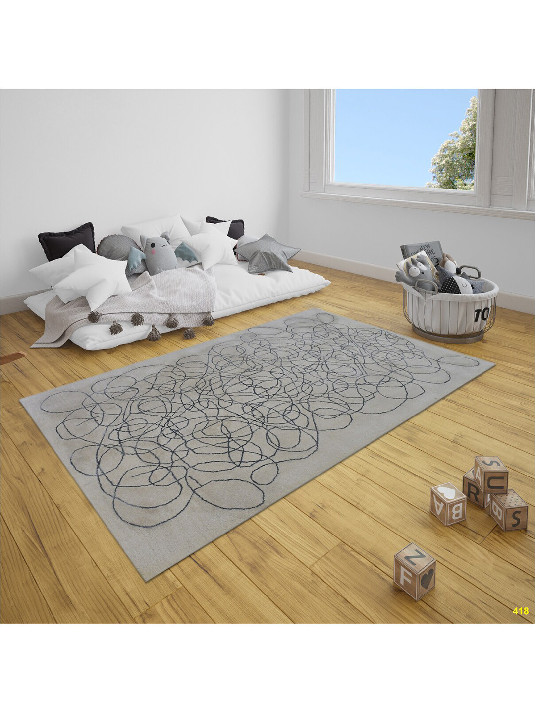 Buy SANDED EDGE Grey & Black Abstract Woolen Floor Carpets Carpets