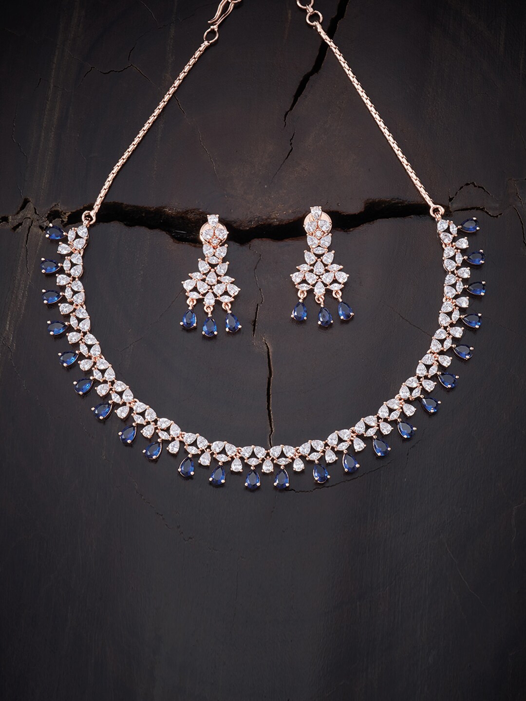 Buy Kushal's Fashion Jewellery Blue Rose Gold Plated Necklace