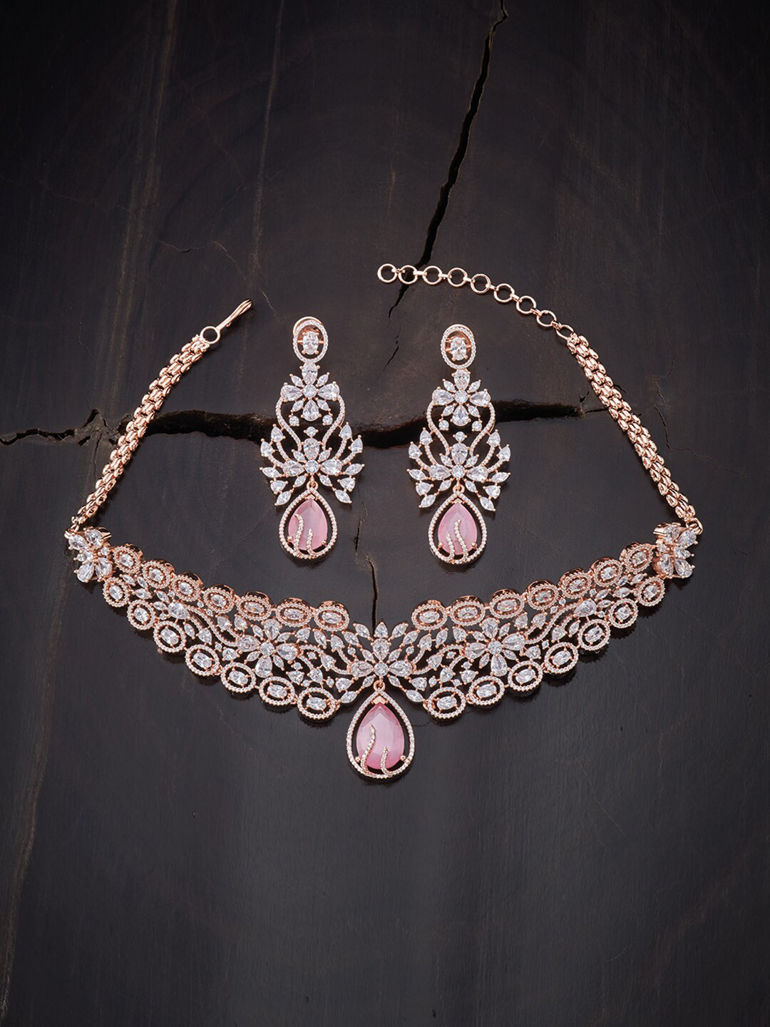Buy Kushal's Fashion Jewellery Pink Rose Gold Plated Necklace Set