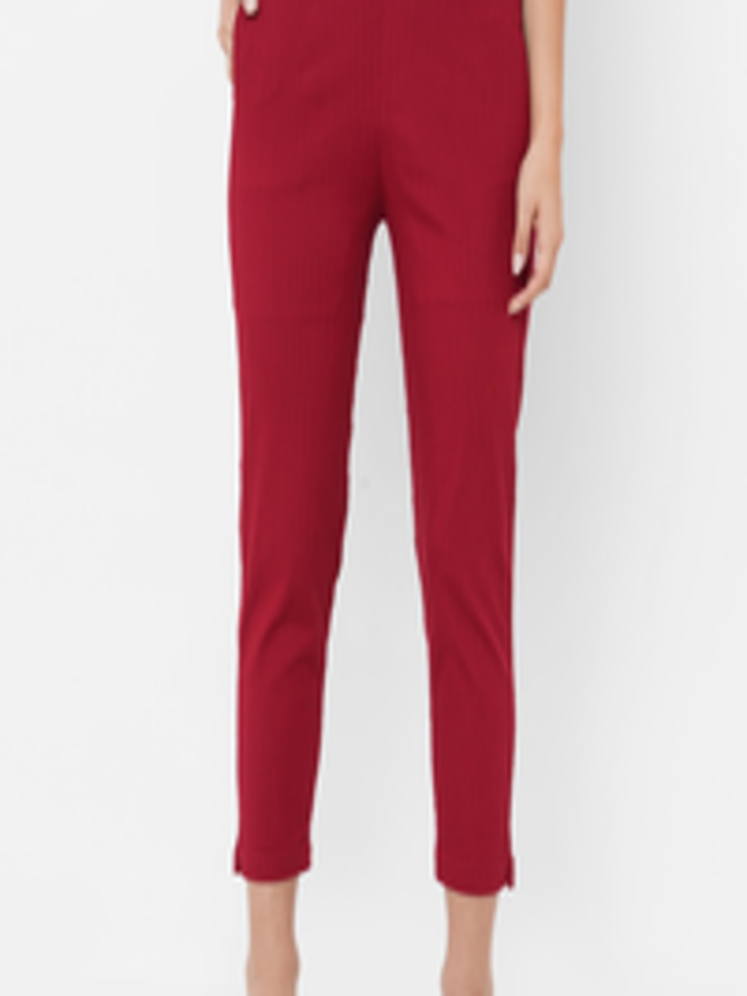 Buy FASHOR Women Maroon Comfort Straight Fit Trousers - Trousers for