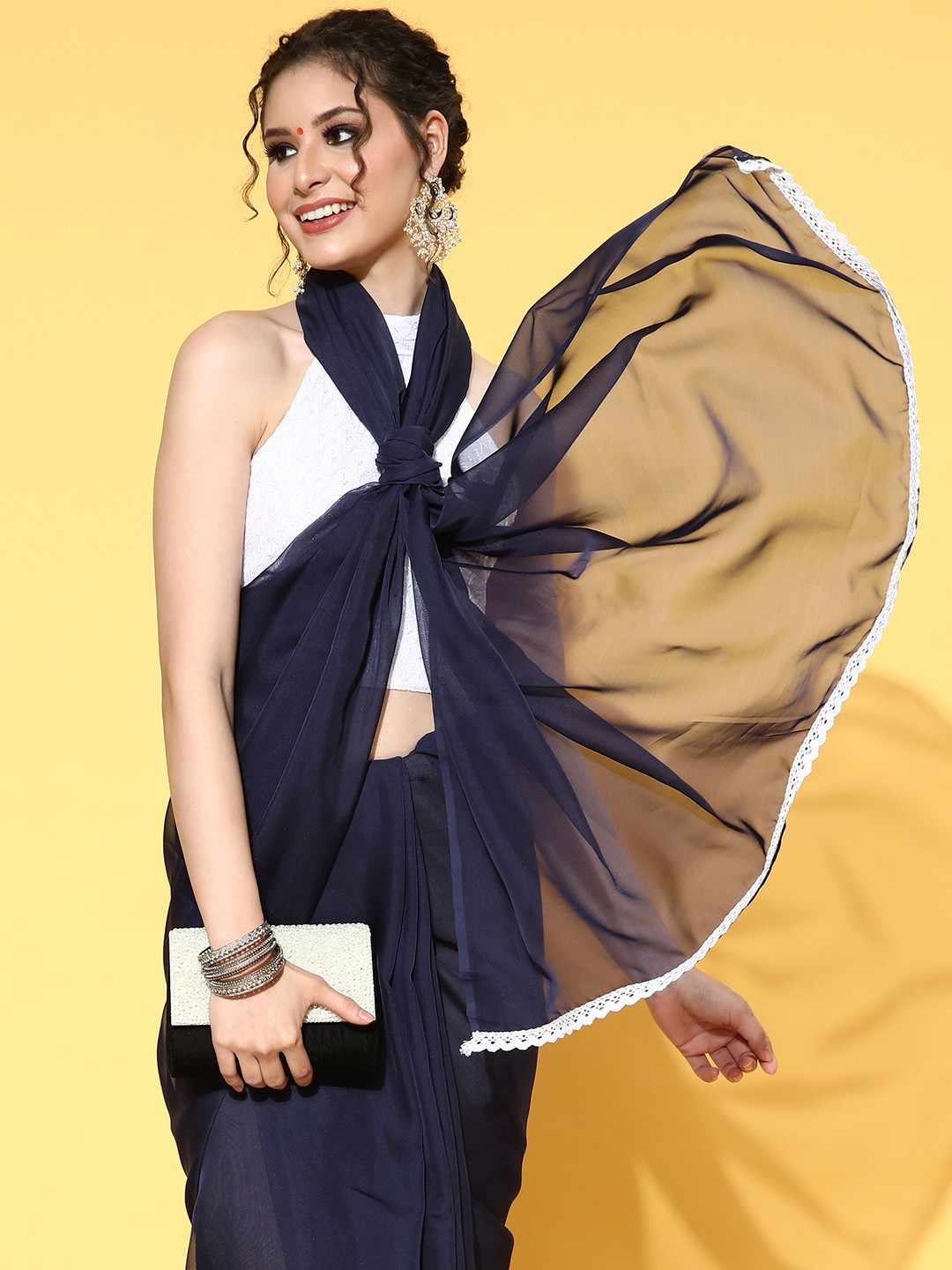 Buy Saree Mall Solid Saree With Embroidered Border Sarees for Women 18135106 Myntra