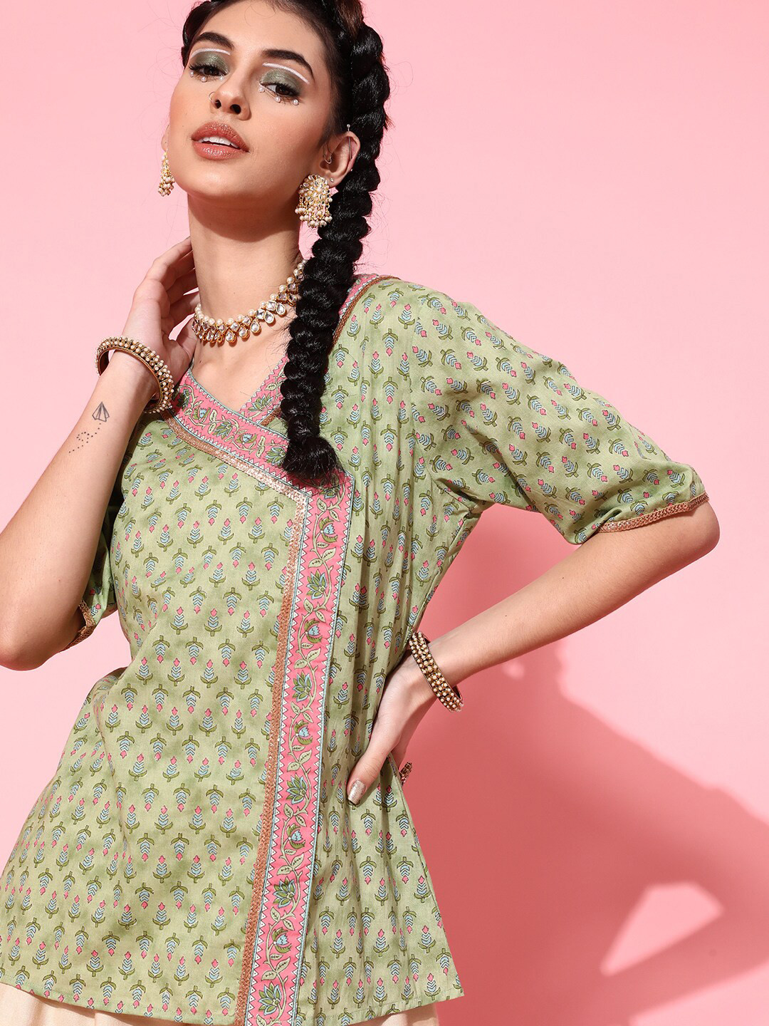 Buy STREET 9 Women Green Pure Cotton Kurti Kurtis for Women