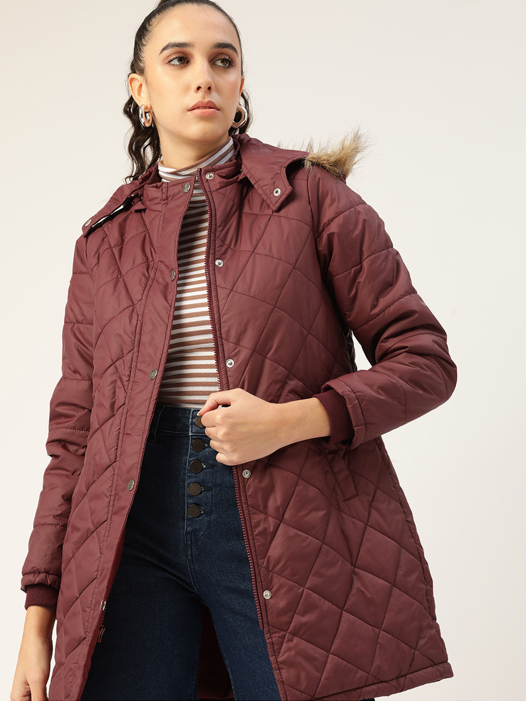 Buy DressBerry Women Maroon Solid Parka Jacket Jackets for Women