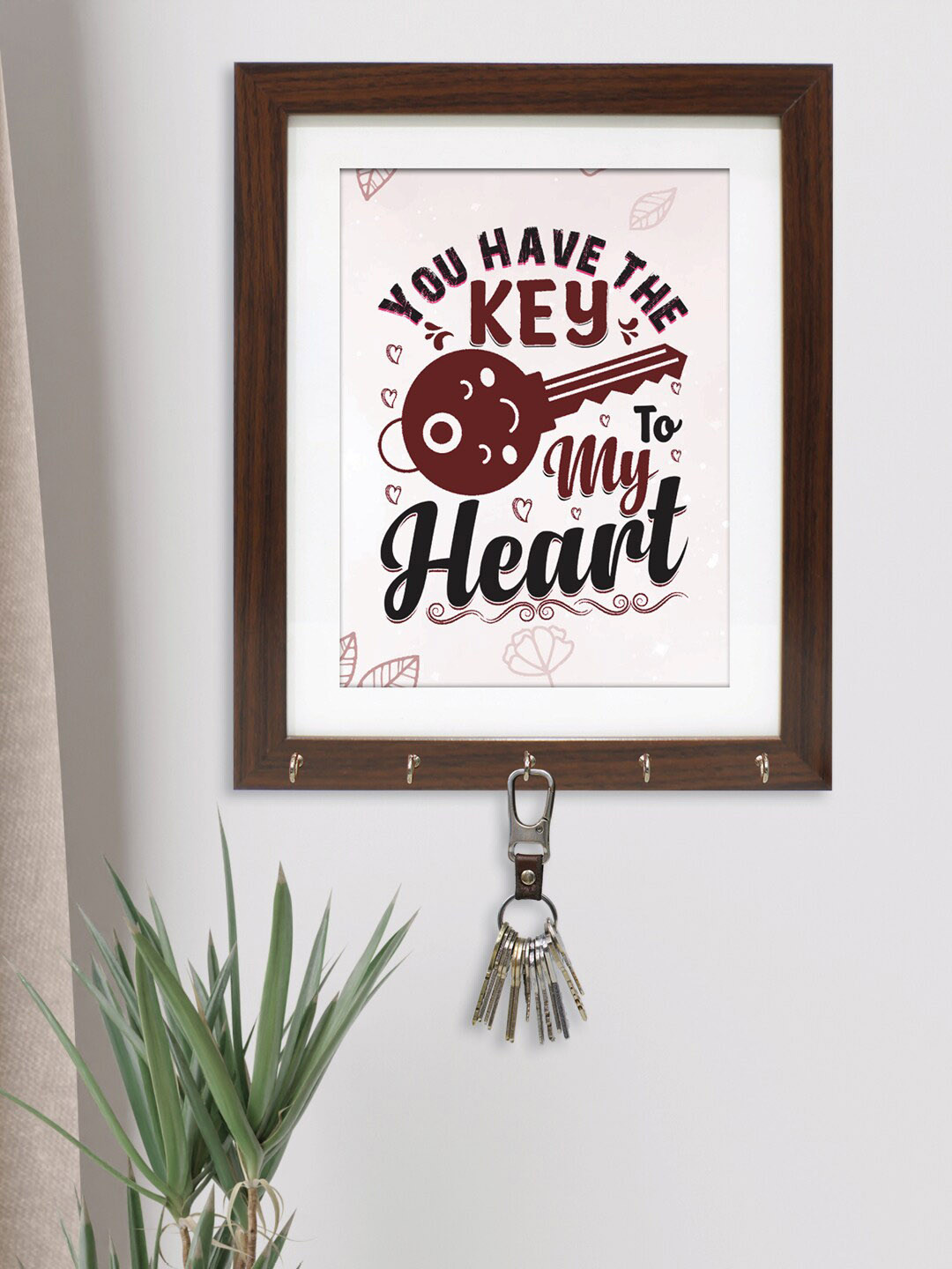 Buy RANDOM Set Of 2 Brown Printed Quotes Key Holders With 5 Hooks Key