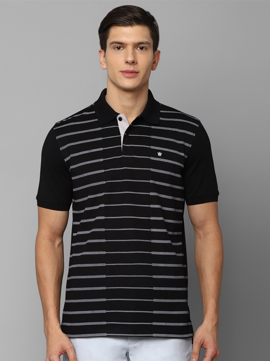 Buy Louis Philippe Men Black Striped Polo Collar T Shirt - Tshirts for ...