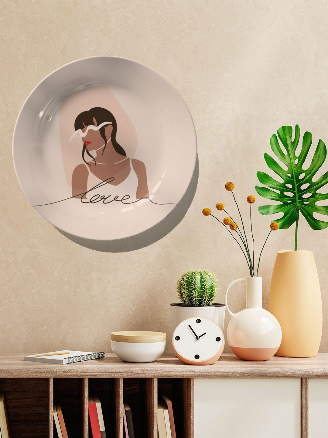 Buy ARTSPACE Beige Printed Round Wall Decor Plate Wall Decor for