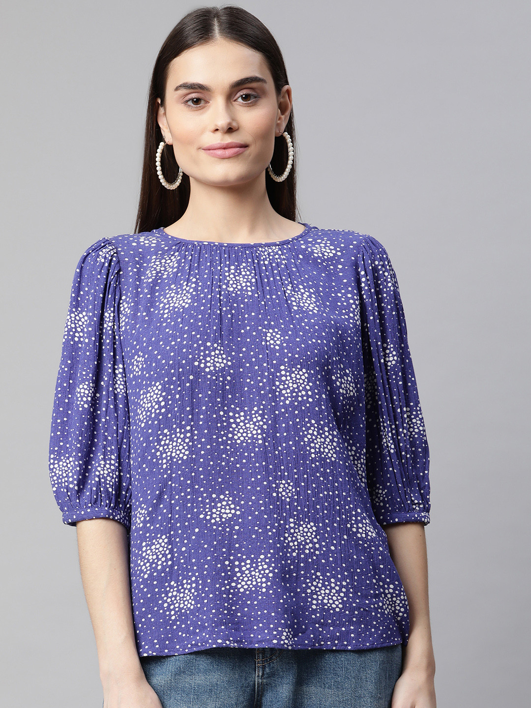 Buy Marks & Spencer Blue & White Polka Dot Print Top Tops for Women