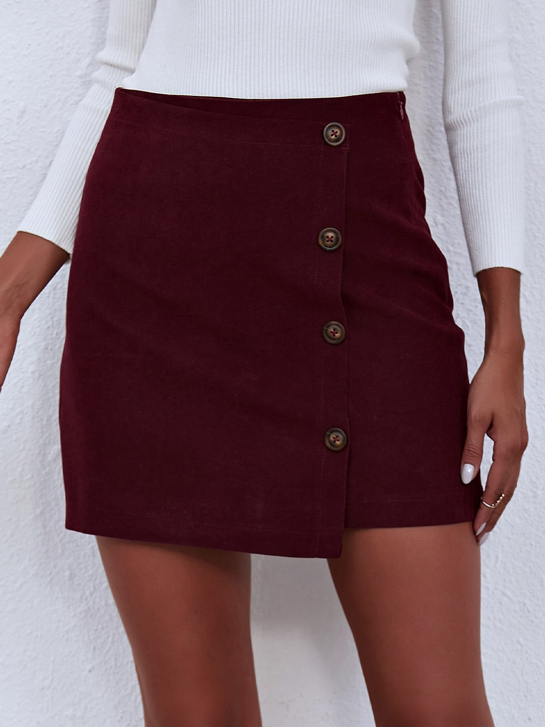 Buy BoStreet Women Maroon Solid Mini Skirt Skirts for Women 18147446