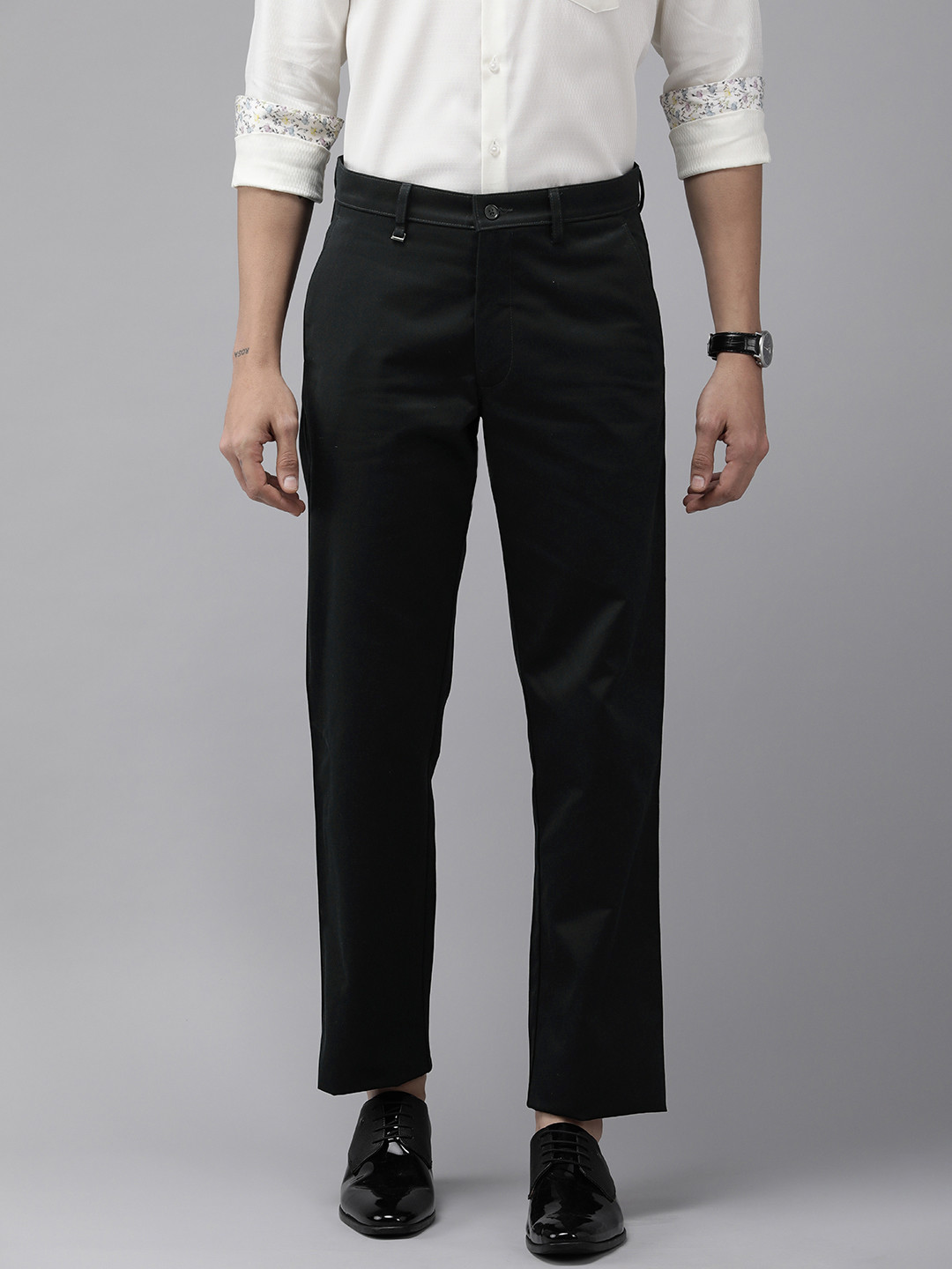 Buy Van Heusen Men Navy Blue Custom Fit Formal Trousers Trousers for